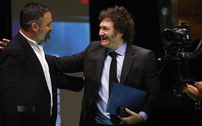 El presidente de Vox, Santiago Abascal, con el presidente de Argentina, Javier Milei