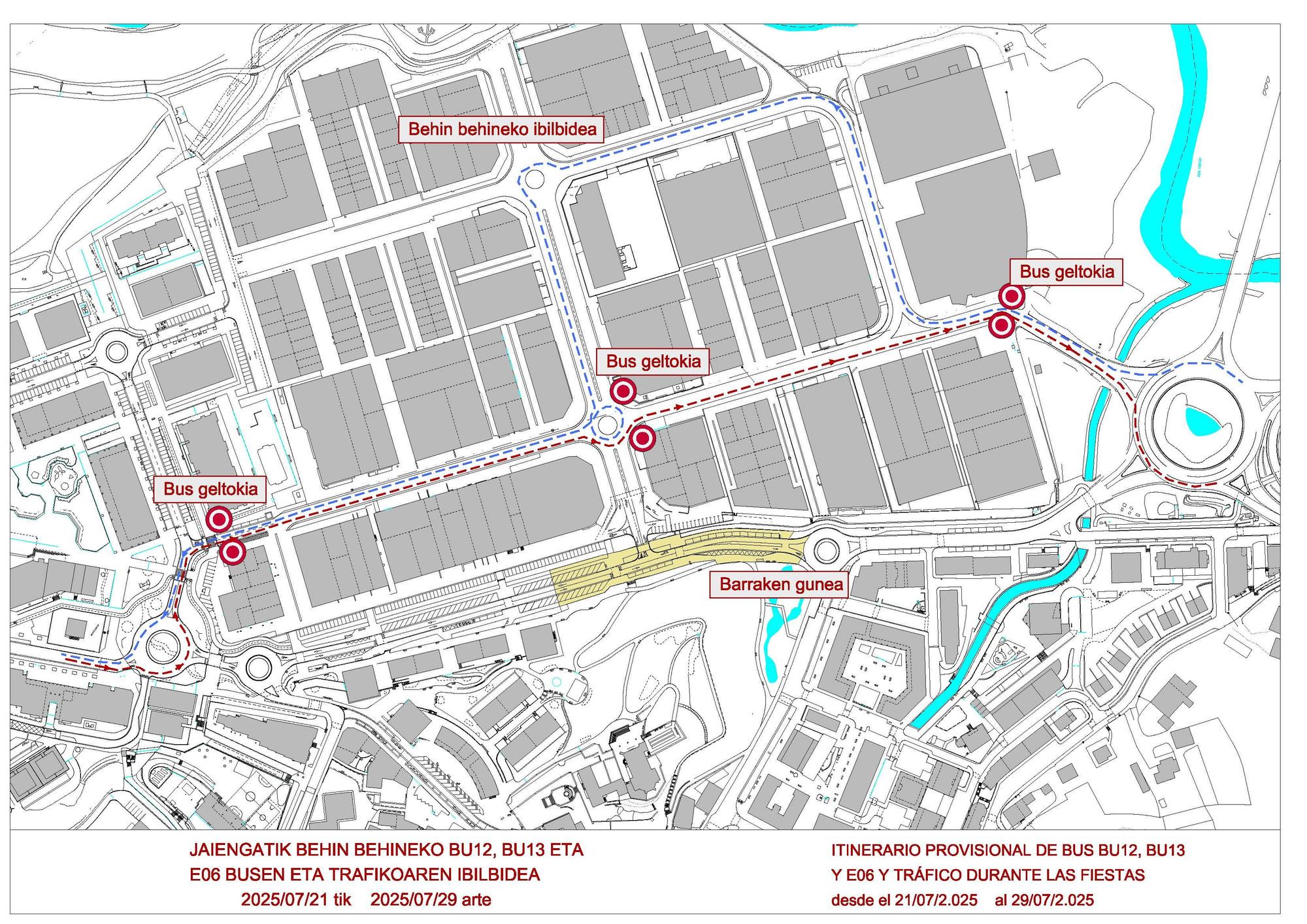 Circulación y recorrido del autobús por Bidebitarte