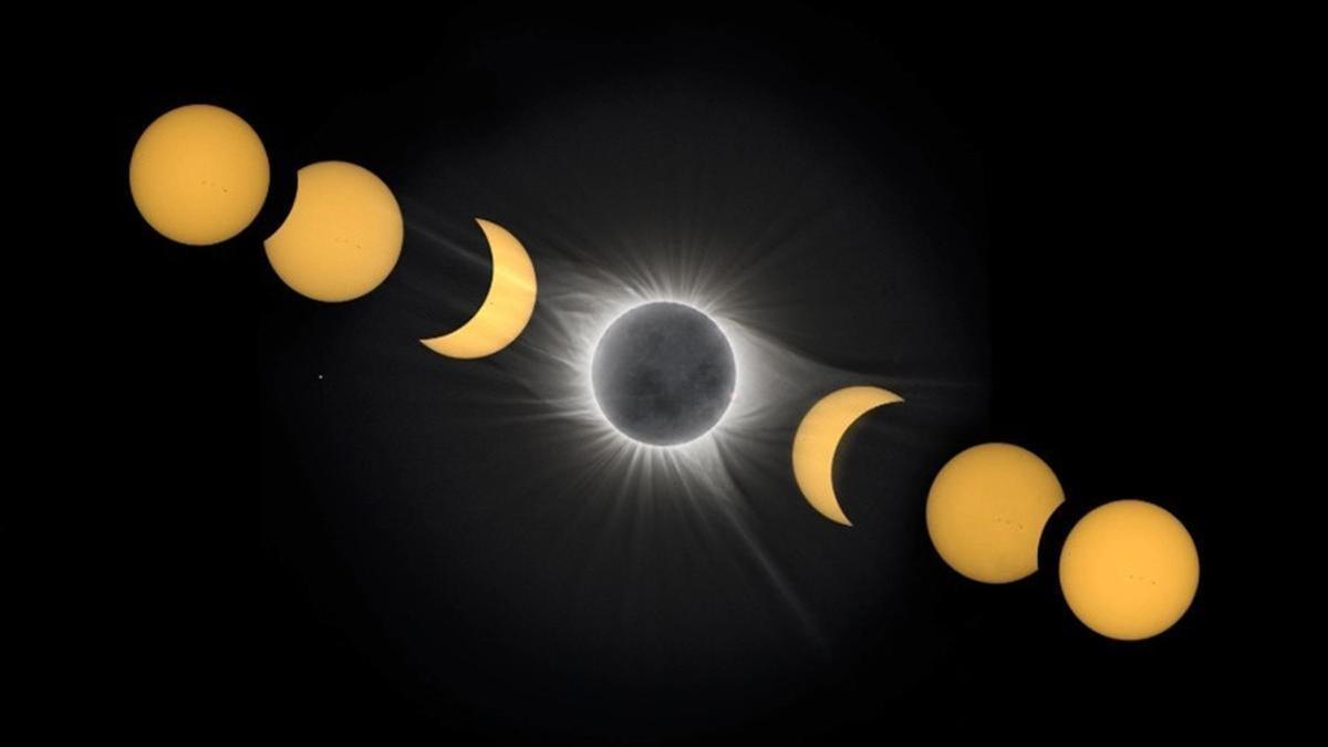 Distintas fases de un eclipse solar.