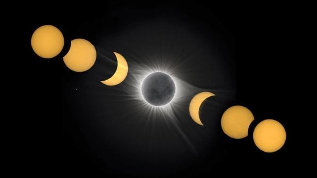 Distintas fases de un eclipse solar.