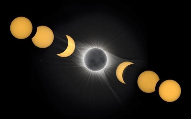 Distintas fases de un eclipse solar.