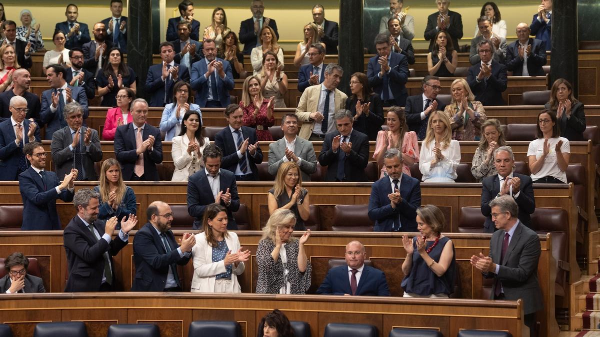 Bancada del PP durante una sesión plenaria en el Congreso de los Diputados, a 4 de julio de 2024.