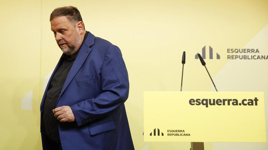 El líder de ERC, Oriol Junqueras, en rueda de prensa.