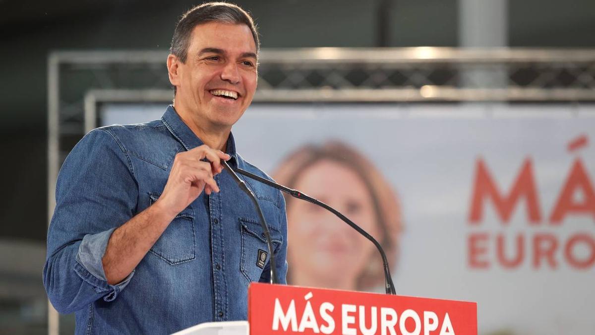 Pedro Sánchez durante un mitin del PSOE