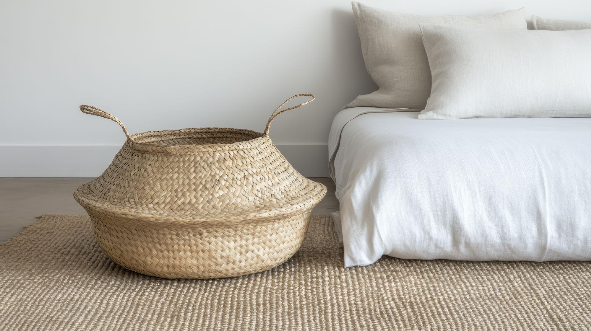 Cesta decorativa de ratán.