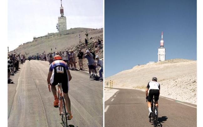 El ciclista Iban Mayo sube al Mont Ventoux en 2004 y en la actualidad. / Iñigo Lemon / ORBEA El ciclista Iban Mayo sube al Mont Ventoux en 2004 y en la actualidad.