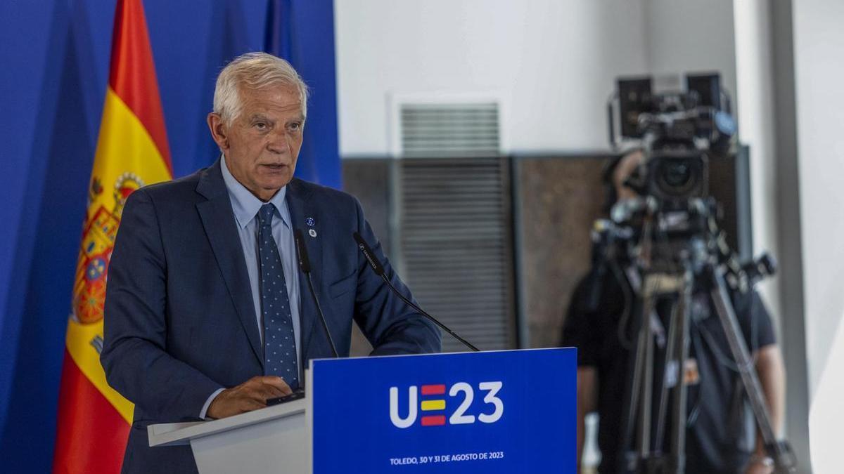 El Alto Representante de la UE para Asuntos Exteriores, Josep Borrell, en la rueda de prensa tras la reunión informal de ministros de Defensa de la UE.