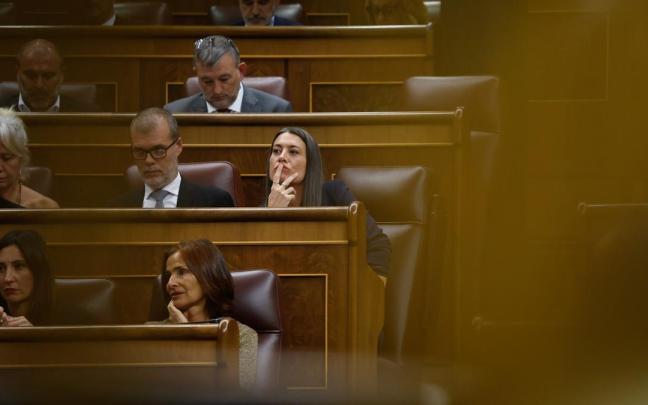 En segunda fila, el diputado de Junts Josep Maria Cruset, y la portavoz de Junts en el Congreso, Miriam Nogueras, durante el pleno del Congreso.