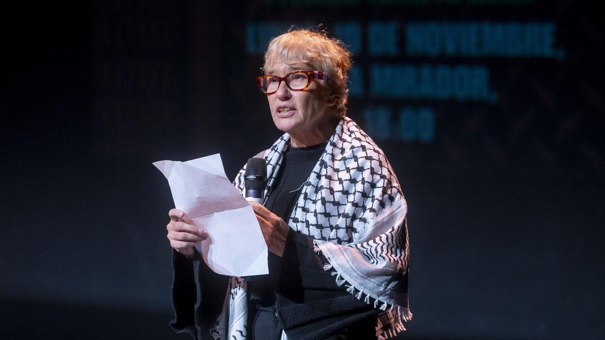 Alicia Armesto, durante el acto 'El genocidio continúa, el movimiento de solidaridad con la resistencia palestina también'.