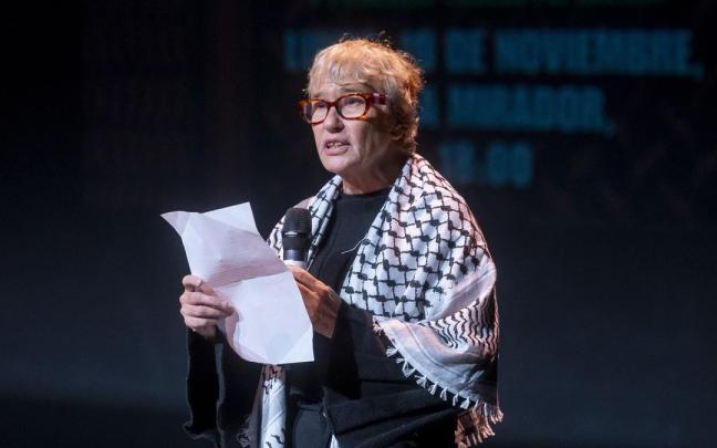 Alicia Armesto, durante el acto 'El genocidio continúa, el movimiento de solidaridad con la resistencia palestina también'.