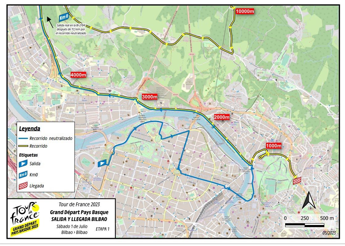 Plano con el recorrido del Tour por Bilbao.