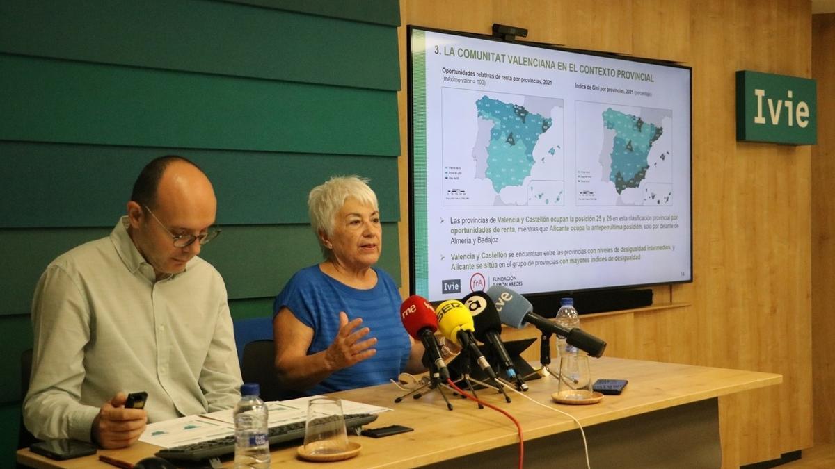 Los economistas Carmen Herrero y Carlos Albert, en la presentación del estudio.