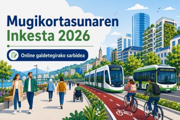 Cartel que anuncia la inicaitiva sobre mobilidad sostenible en Euskadi.
