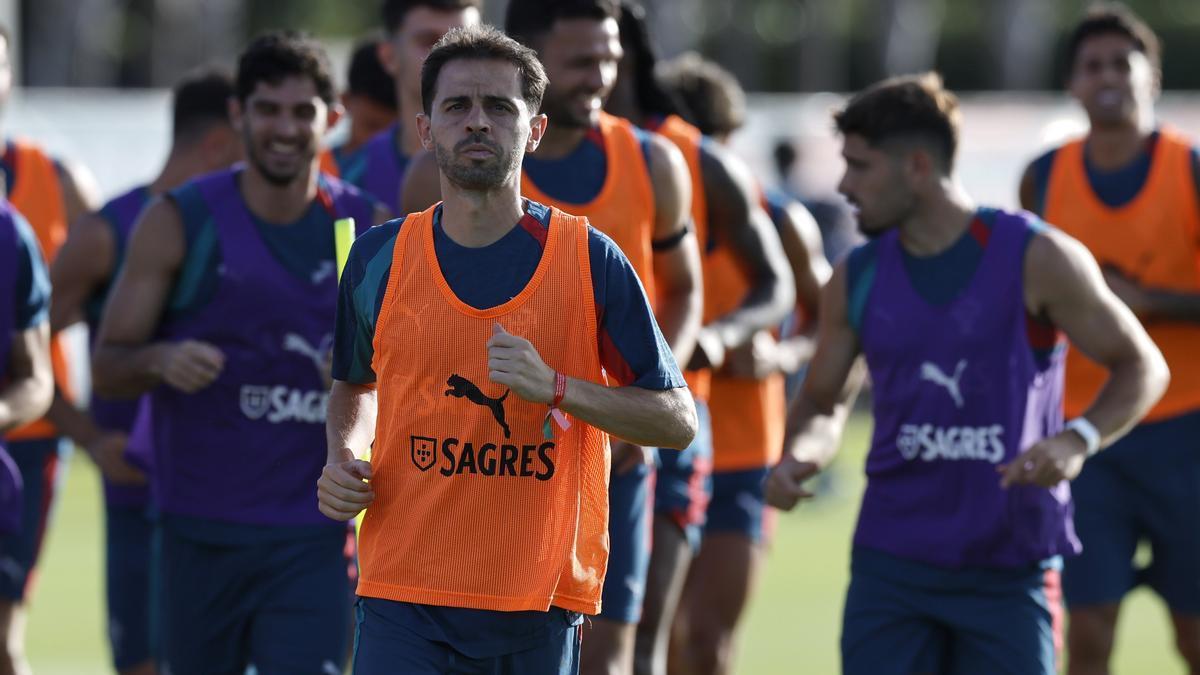 Bernando Silva, durante un entrenamiento con Portugal durante la preparación para el Mundial.
