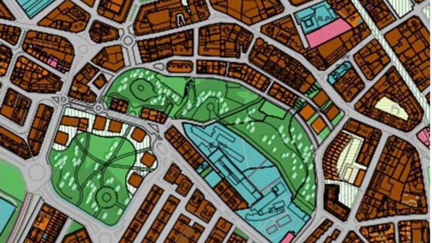 Los viales a los pies de la Torre Monreal y la zona verde con bloques de viviendas en la actual subestación