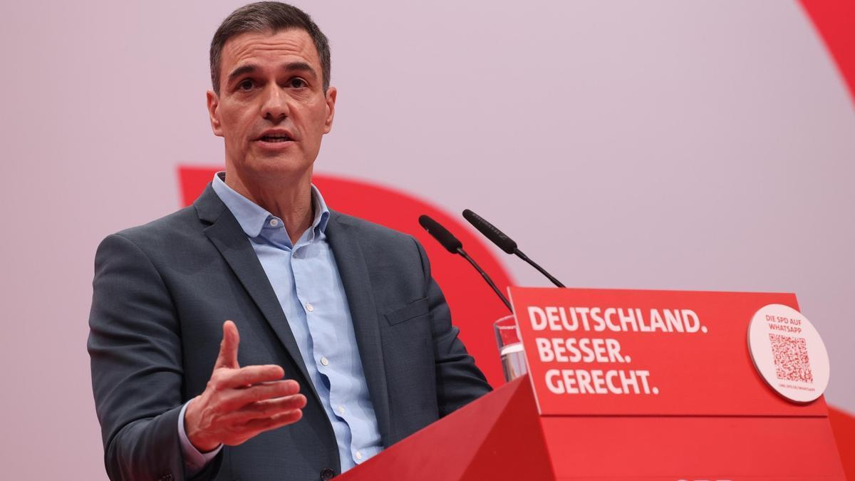 Pedro Sánchez pronuncia un discurso el pasado sábado en Berlín en la convención anual del Partido Socialdemócrata (SPD).