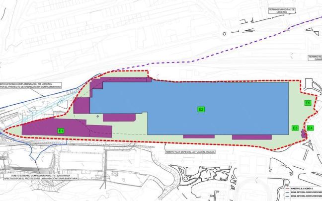 En morado, los pabellones que derribará Sprilur.
