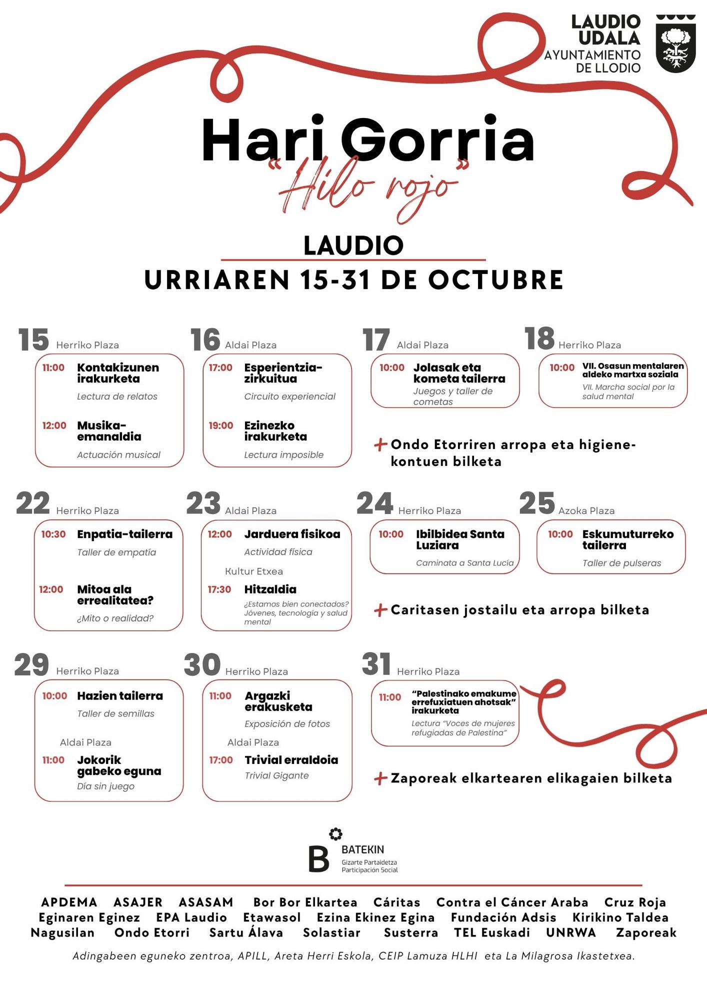 Programa de actividades de la iniciativa Hari Gorriak en Laudio