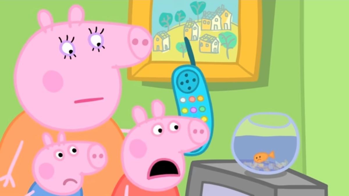 Mamá Pig, George y Peppa Pig, impactados.