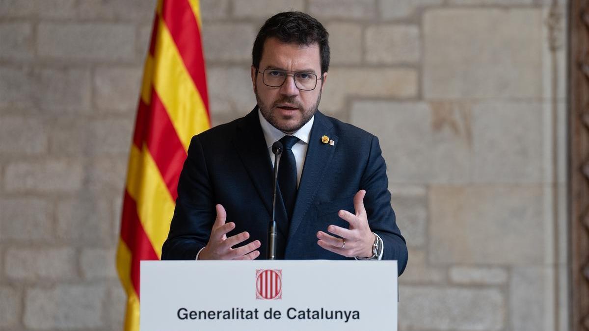 El presidente de la Generalitat, Pere Aragonès, tras la reunión con el presidente del Gobierno español, Pedro Sánchez.