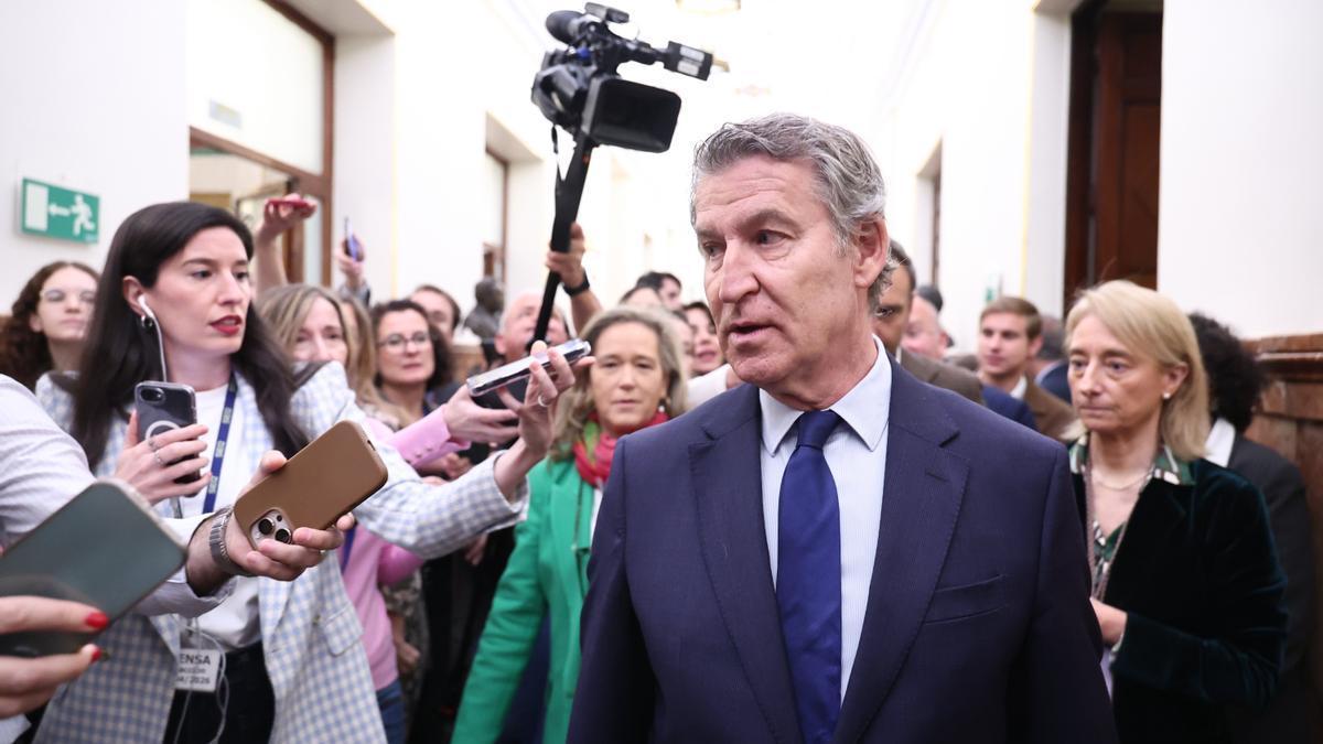 Feijóo, a su salida del Congreso de los Diputados.