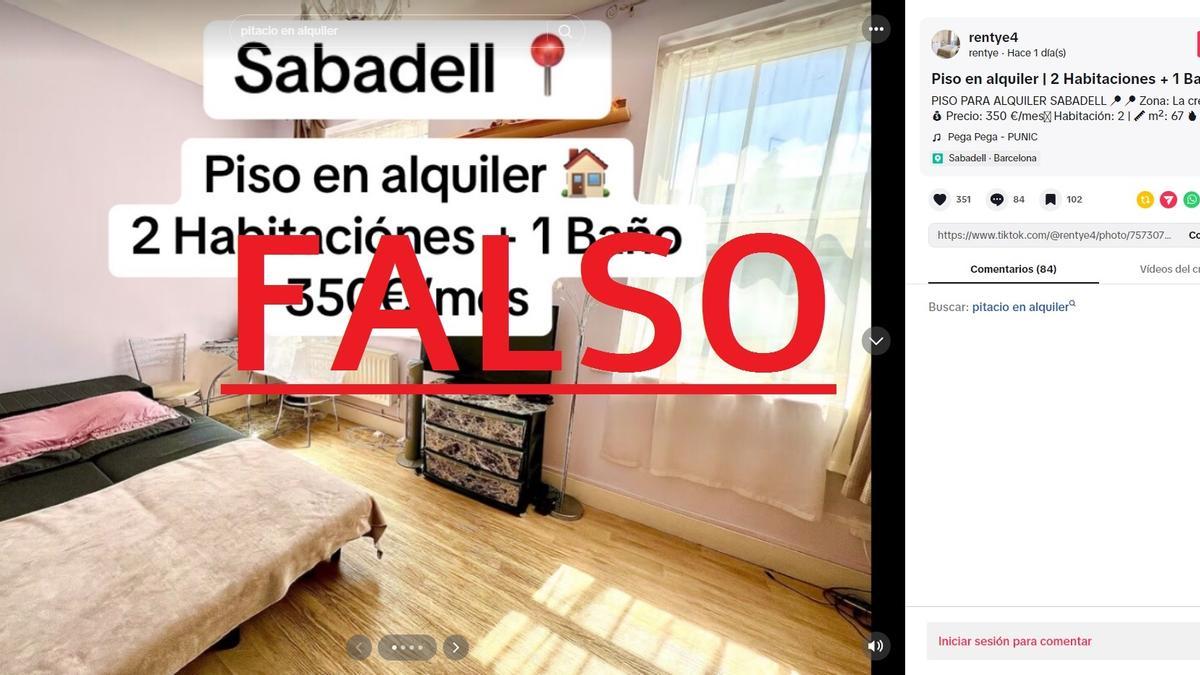 Un anuncio falso de la cuenta 'fake' Rentye4