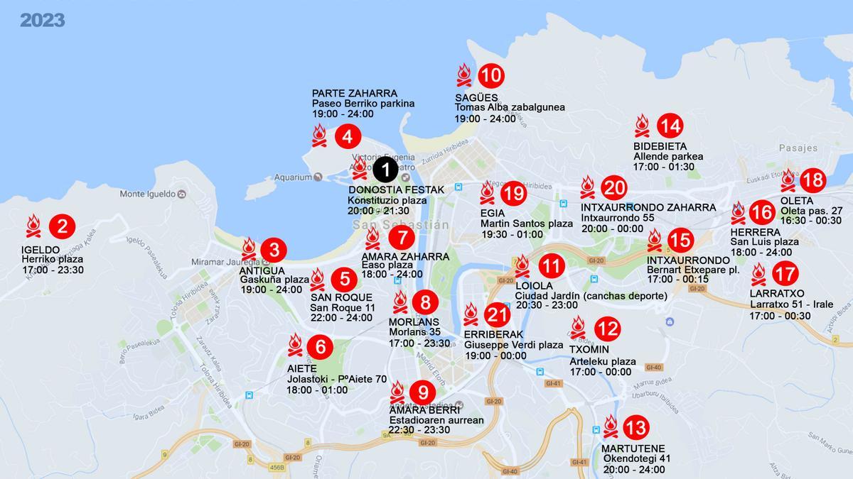 Hogueras de San Juan en Donostia.