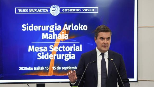 El consejero de Industria, Transición Energética y Sostenibilidad, Mikel Jauregi, durante la reunión con el sector siderúrgico vasco.