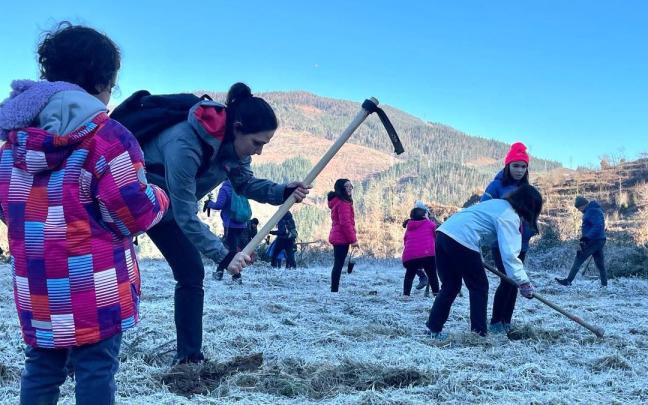 Una pasada edición de la plantación popular de árboles en Etxezarreta.