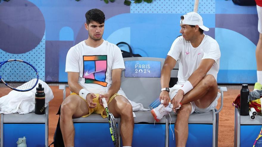 Entrenamiento de Rafa Nadal y Alcaraz.