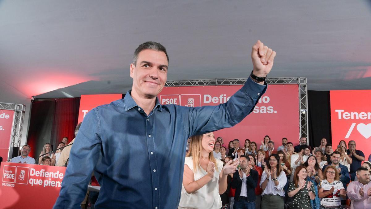 El presidente español, Pedro Sánchez, en un acto de campaña del PSOE.