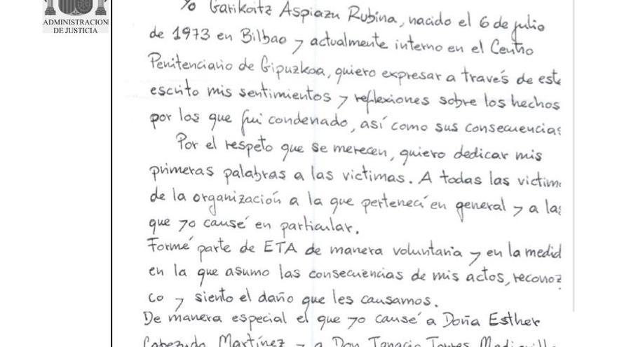 Carta del exjefe de ETA Garikoitz Aspiazu, Txeroki.