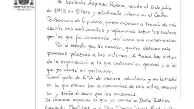 Carta del exjefe de ETA Garikoitz Aspiazu, Txeroki.