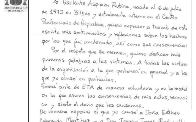 Carta del exjefe de ETA Garikoitz Aspiazu, Txeroki.