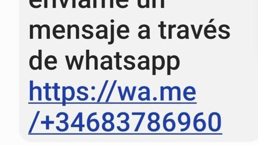 Captura de pantalla del SMS con el link.