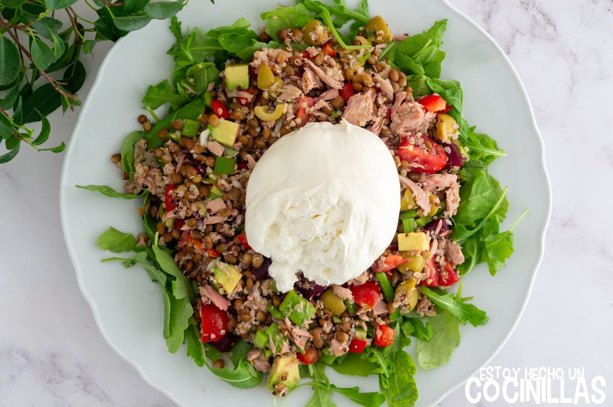 Ensalada de lentejas con burrata