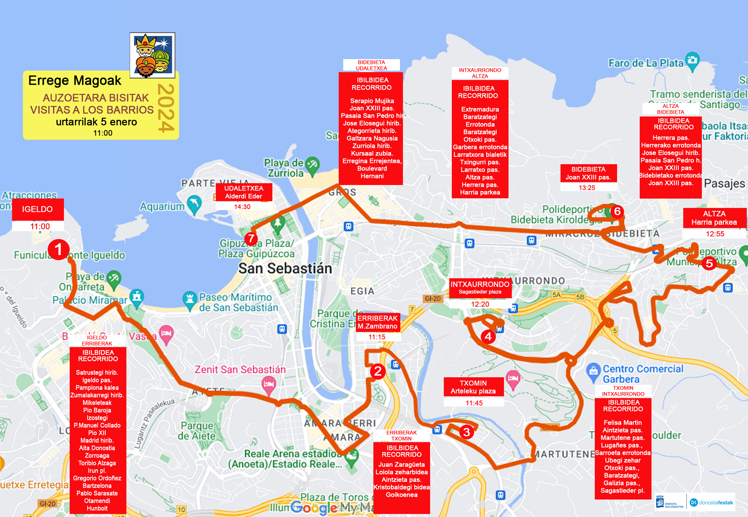 Recorrido de las visitas a los barrios de los Reyes Magos 2024 Recorrido de las visitas a los barrios de los Reyes Magos 2024