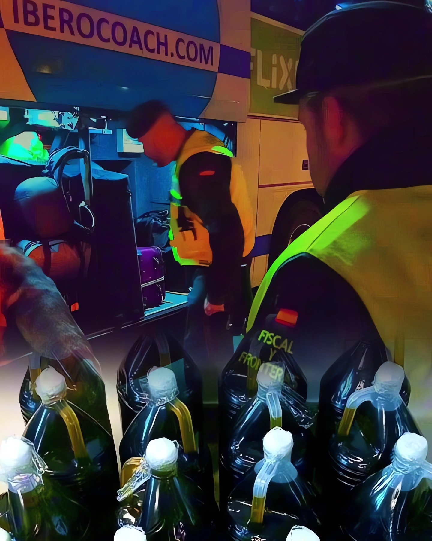 Requisan en la frontera de Irun (Gipuzkoa) 21 garrafas de aceite sin etiquetar / GUARDIA CIVIL GIPUZKOA