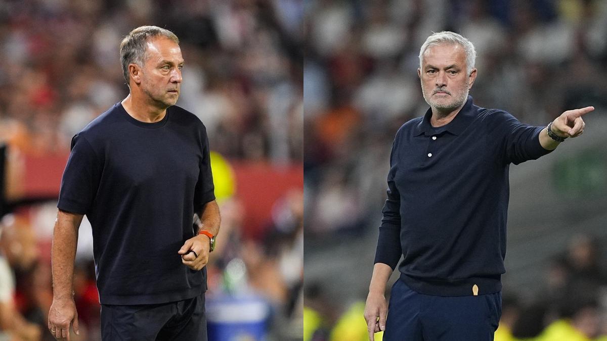 Hansi Flick y Jose Mourinho, entrenadores del Barcelona y del Real Madrid, respectivamente.