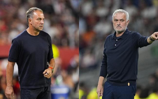 Hansi Flick y Jose Mourinho, entrenadores del Barcelona y del Real Madrid, respectivamente.