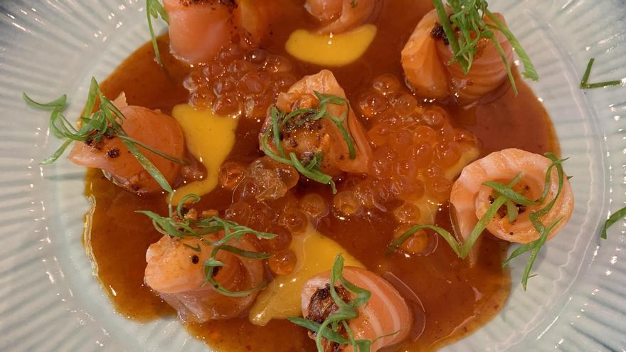 Tiradito de salmónn con chile coreano