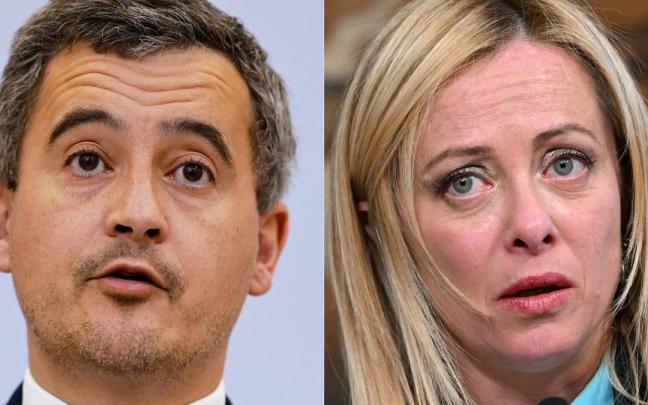 Gerald Darmanin y Giorgia Meloni.