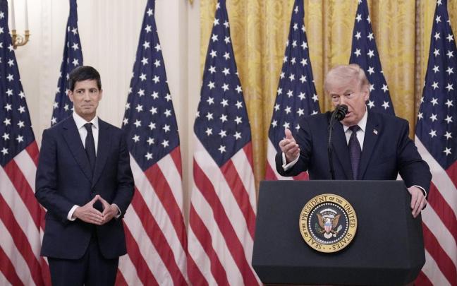 El presidente de Estados Unidos, Donald Trump, durante la ceremonia de toma de posesión del nuevo presidente de la Reserva Federal, Kevin Warsh.