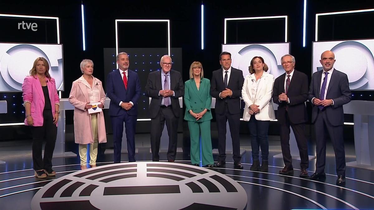Los candidatos a la Alcaldía de Barcelona antes de participar en el debate de RTVE.