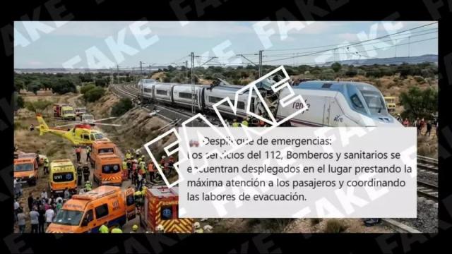 Imagen falsa del despliegue de equipos de emergencia en Urda (Toledo) tras la colisión de trenes.