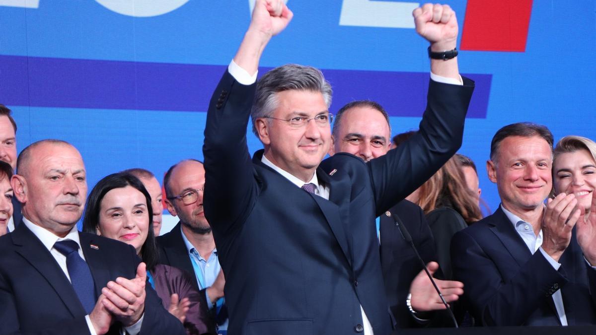 El primer ministro croata, el conservador Andrej Plenkovic, tras la victoria de su formación en las eleeciones legislativas de 2024.