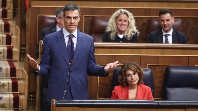 El presidente español, Pedro Sánchez, en un momento de su intervención en el pleno del Congreso.