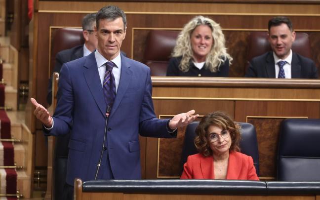 El presidente español, Pedro Sánchez, en un momento de su intervención en el pleno del Congreso.