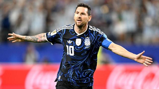 Leo Messi celebrando su gol frente a Jordania en el Mundial 2026.