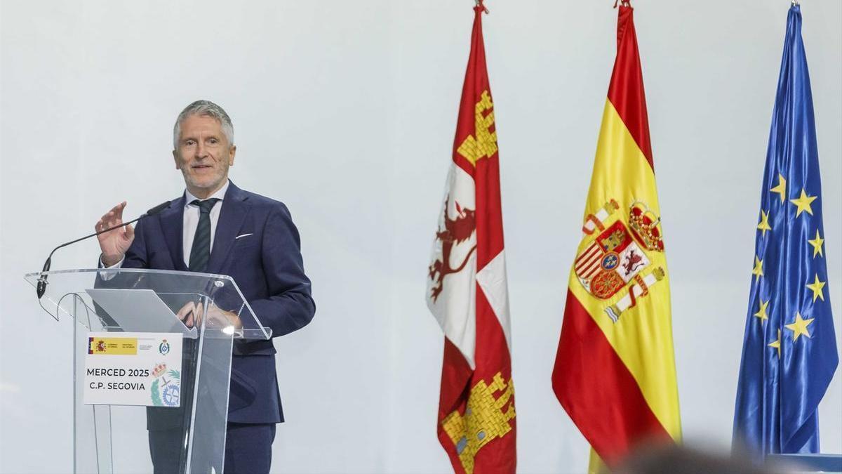 El ministro del Interior, Fernando Grande-Marlaska, durante su intervención en los actos de celebración de La Merced en Segovia.